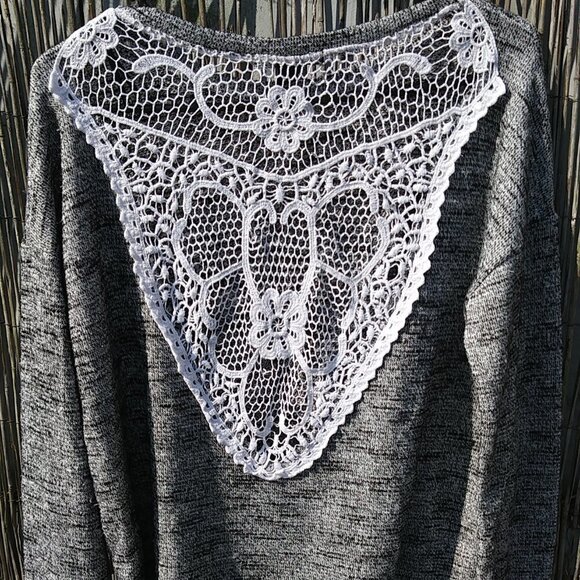 Forever 21 Sweater with Crocheted Lace Overlay - M - Picture 8 of 11